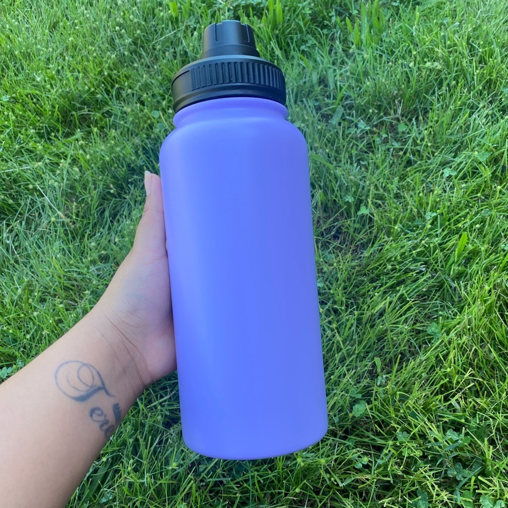 Purple Water Bottle with Black Lid